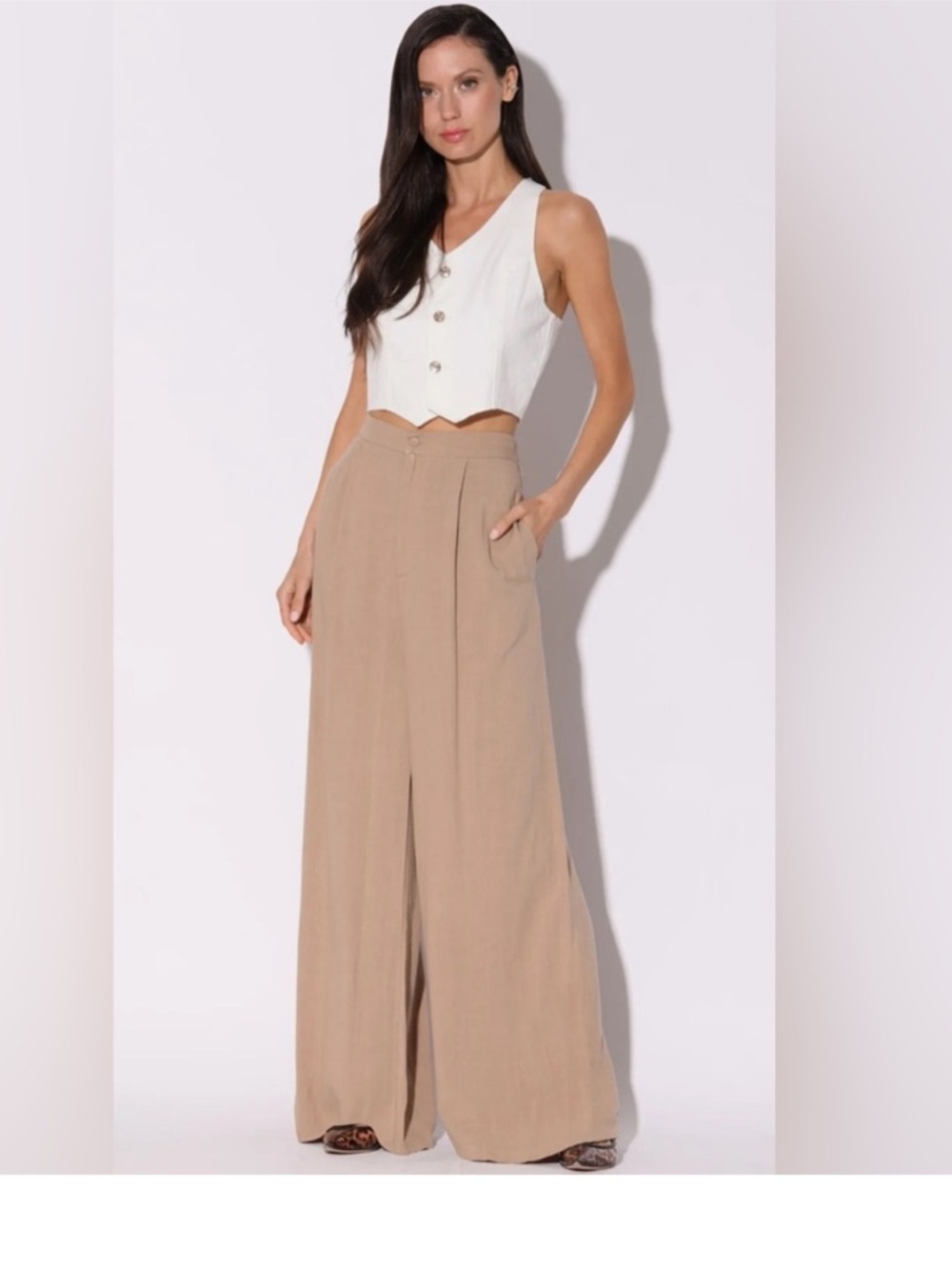 Walter Baker Beige Wide Leg Trousers Old Money Minimalist Chic Pants